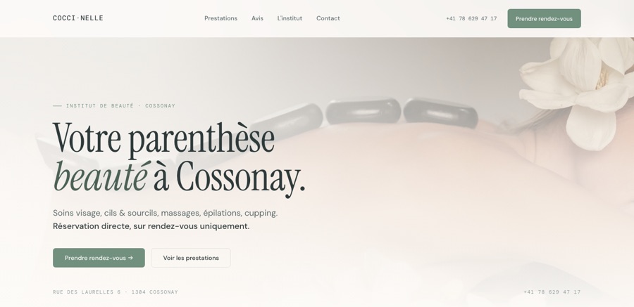 Aperçu du site de Cocci·nelle, institut de beauté à Cossonay