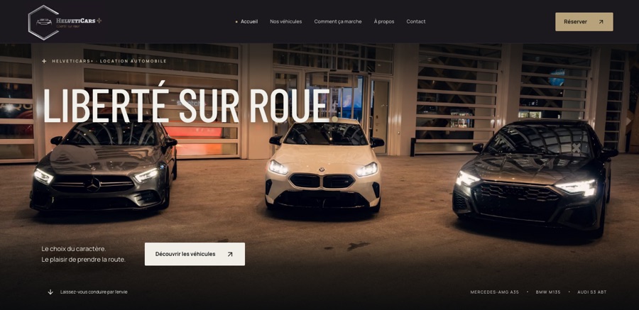 Aperçu du site de location de voitures de luxe Helveticars+ à Lausanne