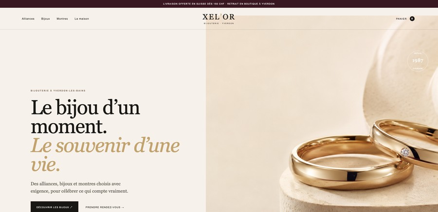 Aperçu du site de la bijouterie Xel'Or à Yverdon-les-Bains